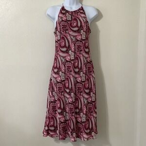 Vintage 90s Brown Pink Paisley Silk Fairycore Boho Artsy Sequin Midi Dress Sz 6